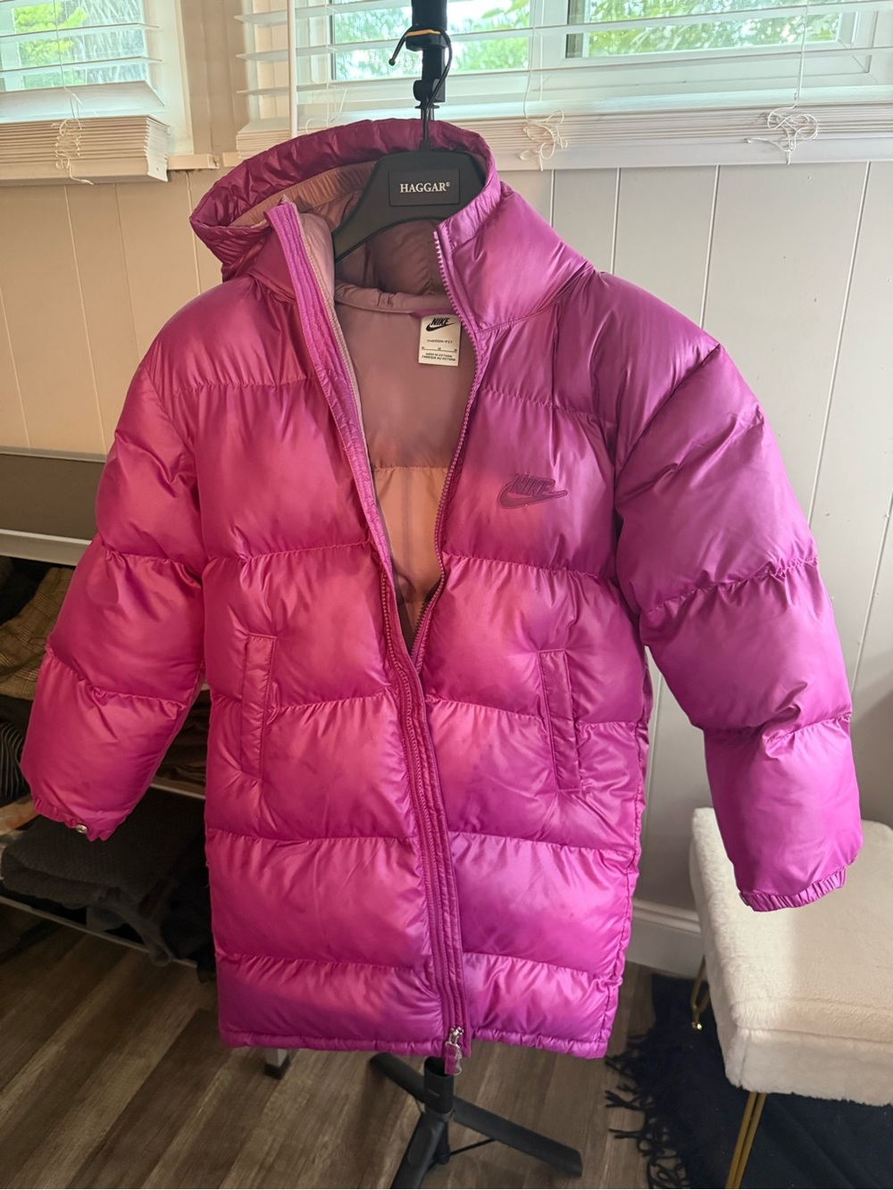 Nike Kids Pink Puffer Coat - Insulated Hooded Jacket medium